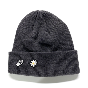 EMBROIDERY KNIT BEANIE_CHARCOAL