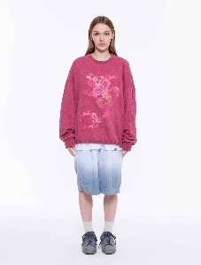 BIG FLOWER EMBROIDERY SWEAT SHIRT PIGMENT ROSE PINK