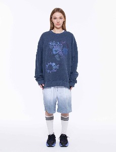 BIG FLOWER EMBROIDERY SWEAT SHIRT PIGMENT CHARCOAL